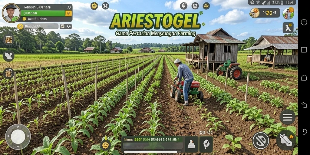 Gameplay menarik dalam ARIESTOGEL menunjukkan aktivitas bertani yang seru.