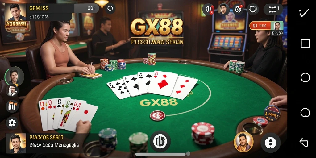 Screenshot GX88 menampilkan gameplay poker yang menegangkan dan seru.