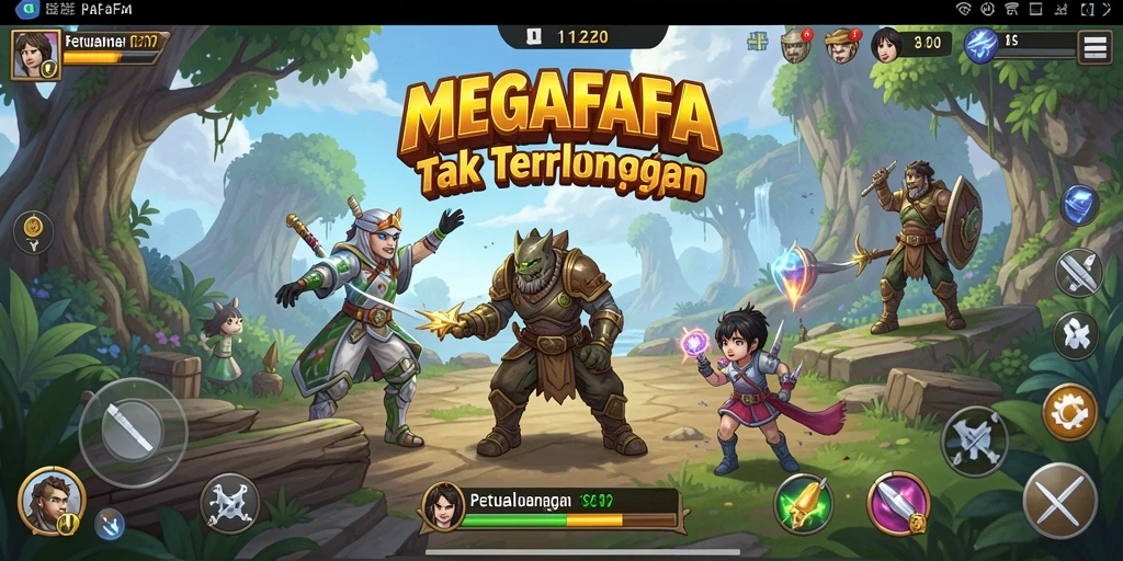 Tampilan screenshot gameplay MEGAFAFA dengan aksi petualangan yang mendebarkan.